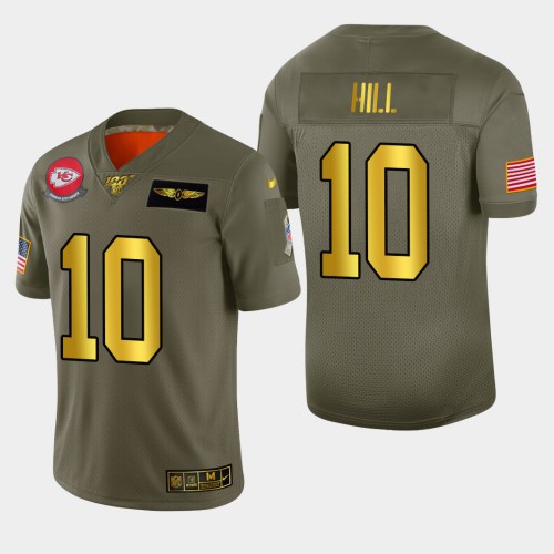 Kansas City Kansas City Chiefs #10 Tyreek Hill Men's Olive Gold 2019 Salute to Service Limited 100 Jersey Men's