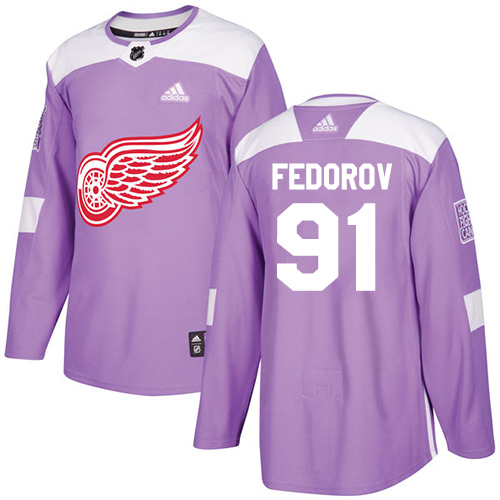 Adidas Detroit Red Wings #91 Sergei Fedorov Purple Authentic Fights Cancer Stitched Jersey Men's