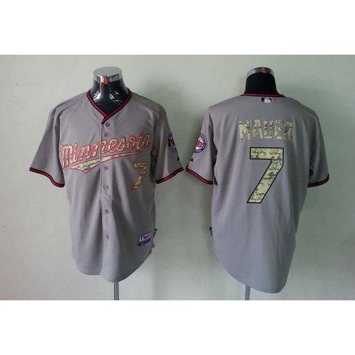 Minnesota Twins #7 Joe Mauer Grey USMC Cool Base Stitched Jersey Men's