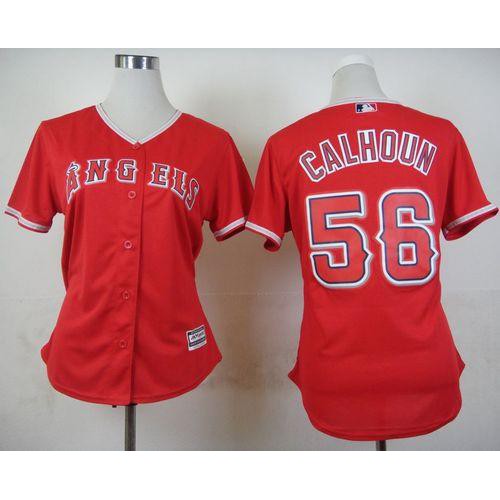 Los Angeles Angels #56 Kole Calhoun Red Alternate Women's Stitched Jersey Womens