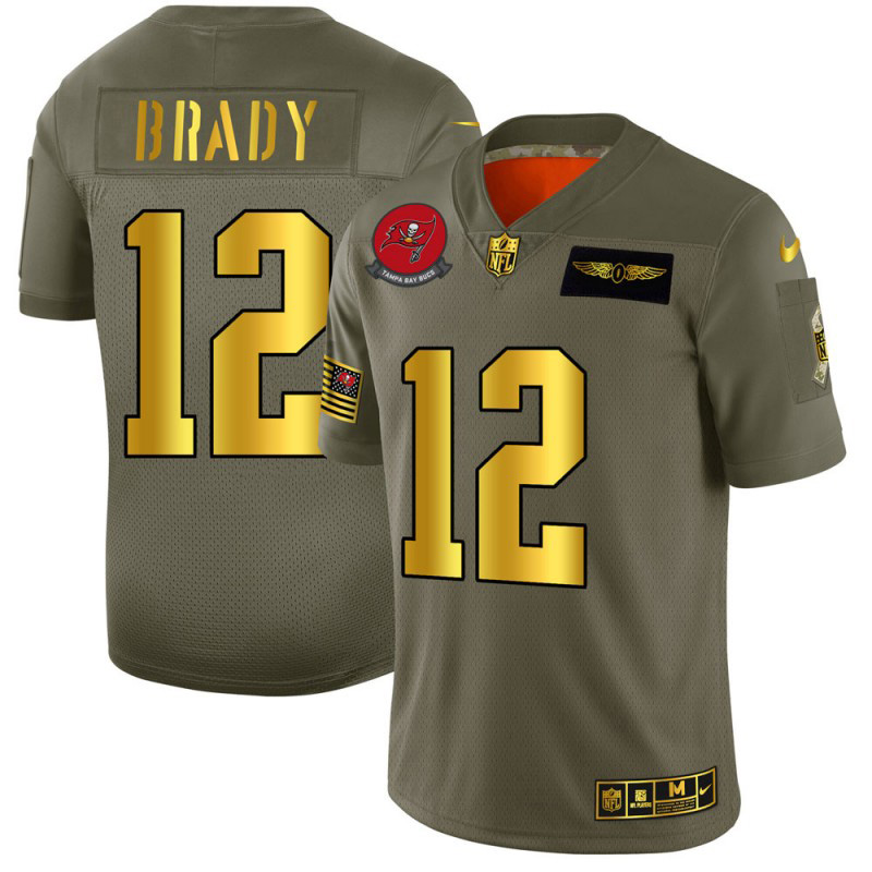 Tampa Bay Buccaneers #12 Tom Brady Men's Olive Gold 2019 Salute To Service Limited Jersey