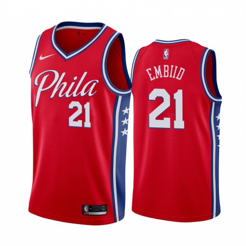 Philadelphia 76ers #21 Joel Embiid Red 2019-20 Statement Edition Jersey Mens