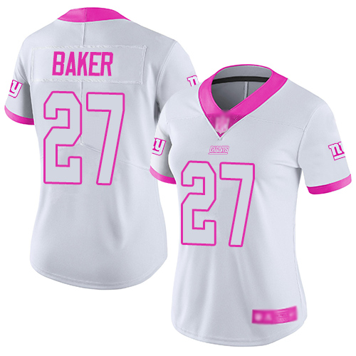 New York Giants #27 Deandre Baker White/Pink Women's Stitched Limited Rush Fashion Jersey Womens