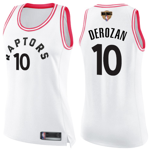 Toronto Raptors #10 DeMar DeRozan White/Pink 2019 Finals Bound Womens Swingman Fashion Jersey Womens