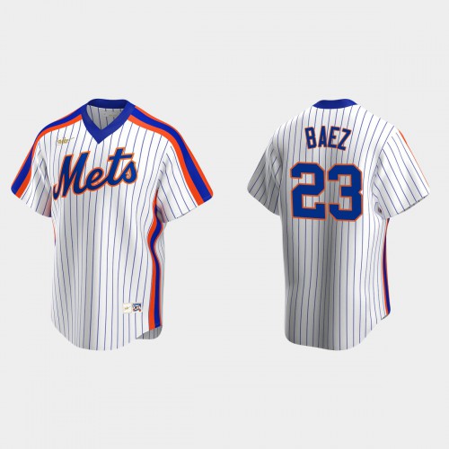 New York New York Mets #23 Javier Baez Men's White Cooperstown Collection Jersey Men's