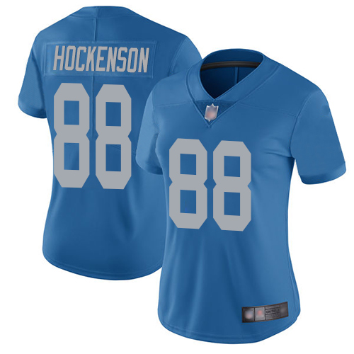 Detroit Lions #88 T.J. Hockenson Blue Throwback Women's Stitched Vapor Untouchable Limited Jersey Womens