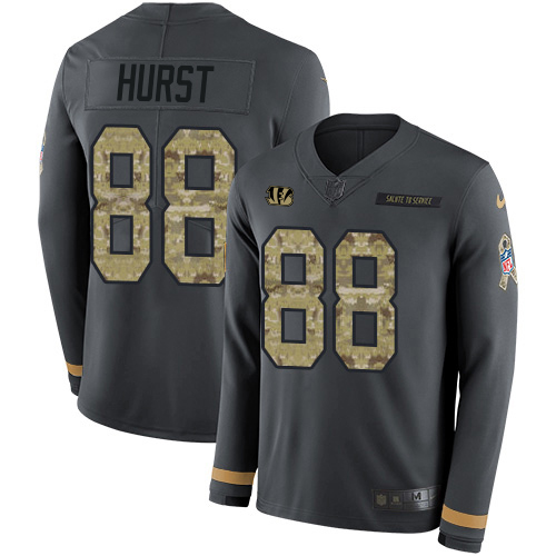 Bengals #88 Hayden Hurst Anthracite Salute To Service Men's Stitched Limited Therma Long Sleeve Jersey