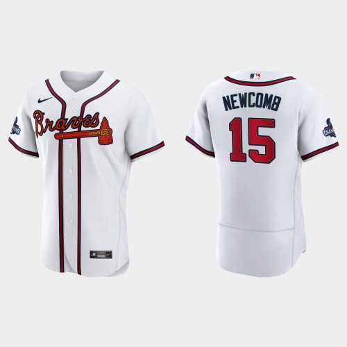Atlanta Atlanta Braves #15 Sean Newcomb Men's 2021 World Series Champions Patch Authentic Player Jersey - White Men's