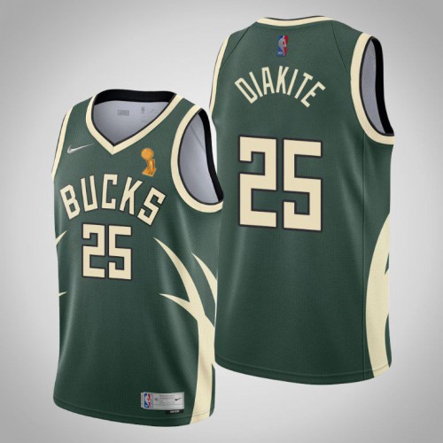 Milwaukee Bucks #25 Mamadi Diakite Youth 2021 Finals Champions Swingman Earned Edition Jersey Green Youth
