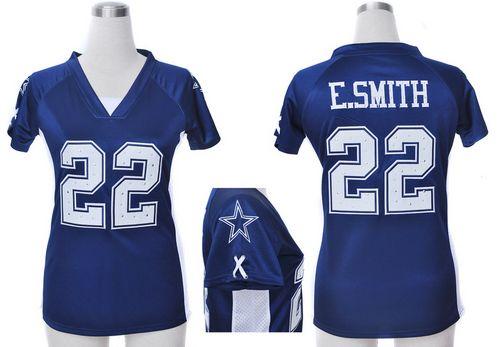Cowboys #22 Emmitt Smith Navy Blue Team Color Draft Him Name & Number Top Women's Stitched Elite Jersey