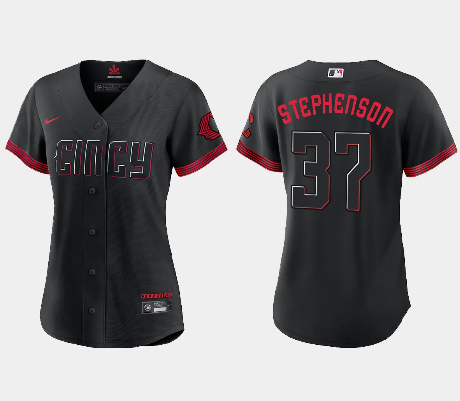 Women Cincinnati Reds Tyler Stephenson Black 2023 City Connect Replica Jersey