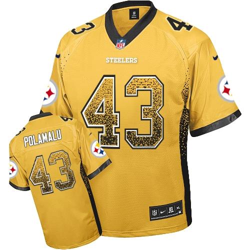 Steelers #43 Troy Polamalu Gold Youth Stitched Elite Drift Fashion Jersey