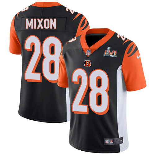 Bengals #28 Joe Mixon Orange Black Team Color Super Bowl LVI Patch Men's Stitched Vapor Untouchable Limited Jersey