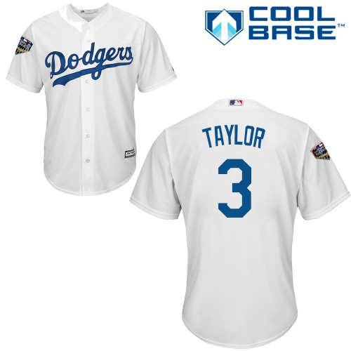 Los Angeles Dodgers #3 Chris Taylor White Cool Base 2018 World Series Stitched Youth Jersey Youth