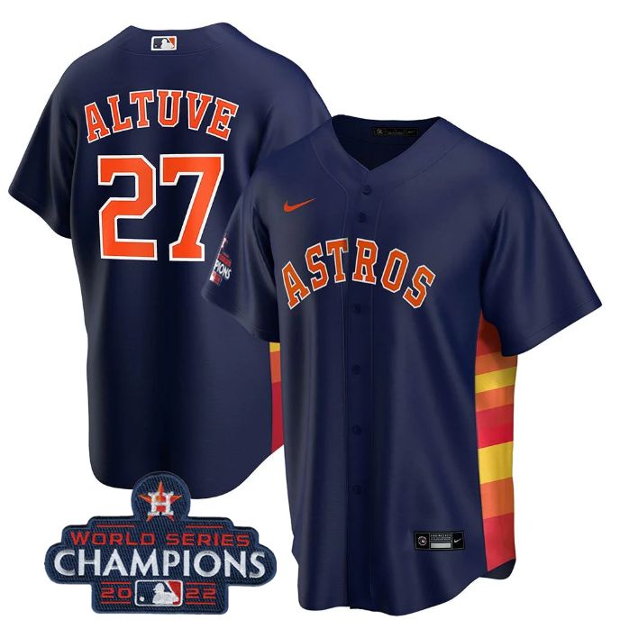 Houston Astros #27 Jose Altuve Navy 2022 World Series Champions Stitched Men's Jersey