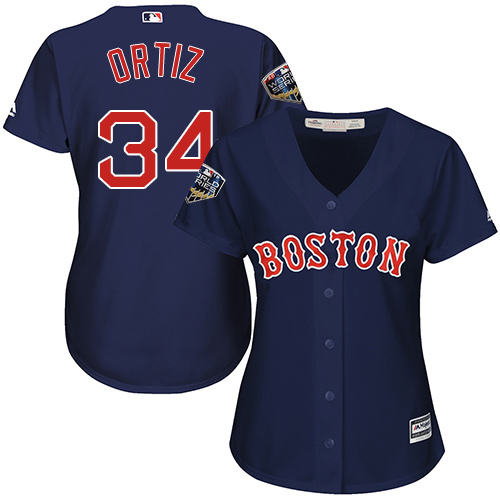 Boston Red Sox #34 David Ortiz Navy Blue Alternate 2018 World Series Women's Stitched Jersey Womens