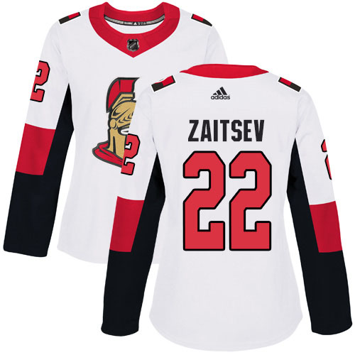 Adidas Ottawa Senators #22 Nikita Zaitsev White Road Authentic Women's Stitched Jersey Womens