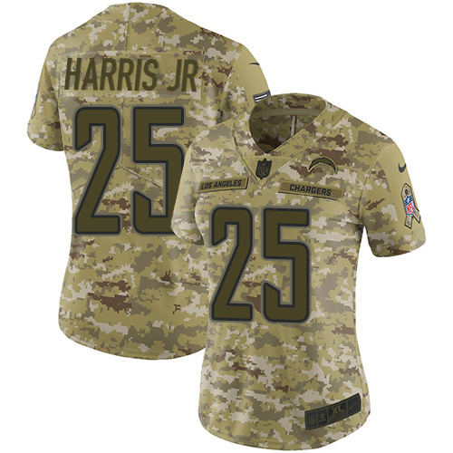 Los Angeles Chargers #25 Chris Harris Jr Camo Women's Stitched Limited 2018 Salute To Service Jersey Womens