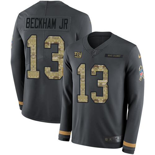 New York Giants #13 Odell Beckham Jr Anthracite Salute to Service Youth Stitched Limited Therma Long Sleeve Jersey Youth