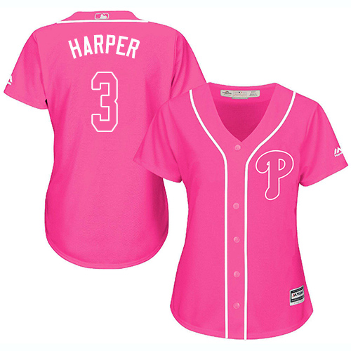 Philadelphia Phillies #3 Bryce Harper Pink Fashion Women's Stitched Jersey Womens