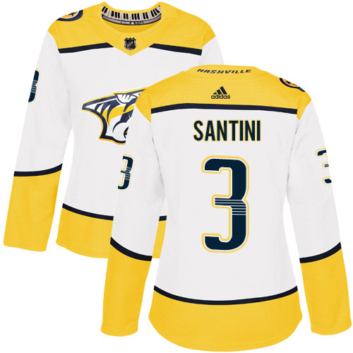Adidas Nashville Predators #3 Steven Santini White Road Authentic Women's Stitched Jersey Womens
