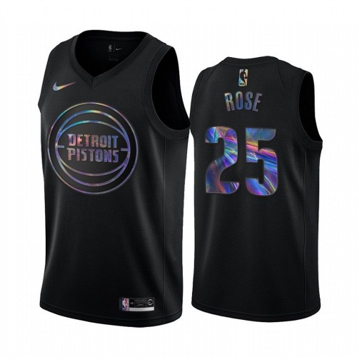 Detroit Pistons #25 Derrick Rose Mens Iridescent Holographic Collection Jersey - Black Mens