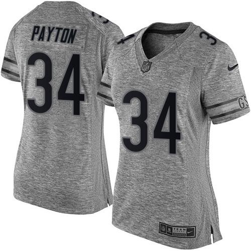 Bears #34 Walter Payton Gray Women's Stitched Limited Gridiron Gray Jersey