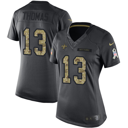 Saints #13 Michael Thomas Black Women's Stitched Limited 2016 Salute To Service Jersey