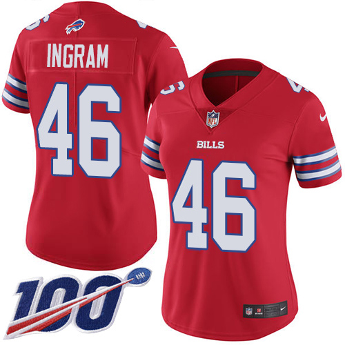 Bills #46 Ja'Marcus Ingram Red Women's Stitched Limited Rush 100th Season Jersey