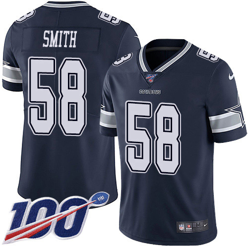 Dallas Cowboys #58 Aldon Smith Navy Blue Team Color Youth Stitched 100th Season Vapor Untouchable Limited Jersey Youth
