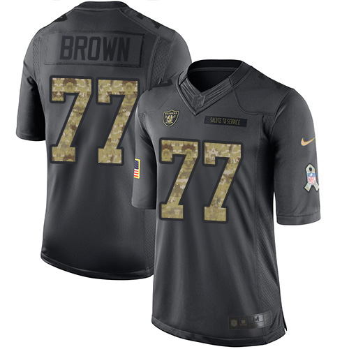 Las Vegas Raiders #77 Trent Brown Black Men's Stitched Limited 2016 Salute to Service Jersey Men's
