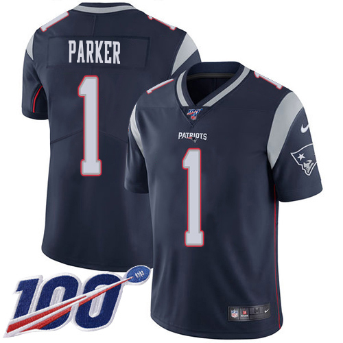 Patriots #1 DeVante Parker Navy Blue Team Color Youth Stitched 100th Season Vapor Limited Jersey