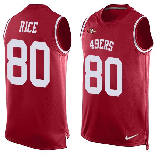 49ers #80 Jerry Rice Red Team Color Men's Stitched Limited Tank Top Jersey