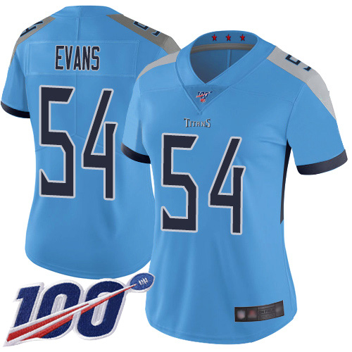 Tennessee Titans #54 Rashaan Evans Light Blue Alternate Women's Stitched 100th Season Vapor Limited Jersey Womens
