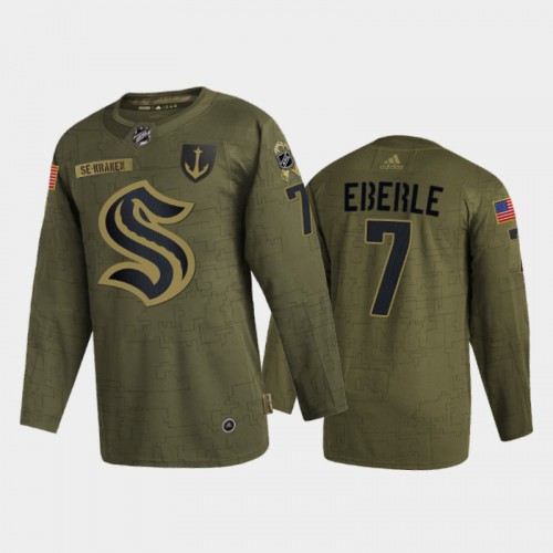 Seattle Seattle Kraken #7 Jordan Eberle Men's Adidas Veterans Day 2022 Military Appreciation Jersey - Olive Men's