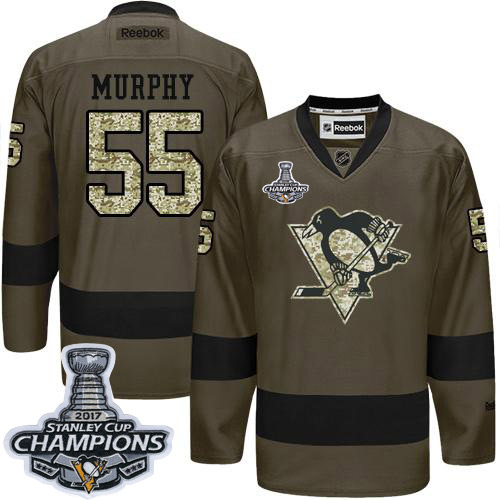 Pittsburgh Penguins #55 Larry Murphy Green Salute to Service 2017 Stanley Cup Finals Champions Stitched Jersey Men's