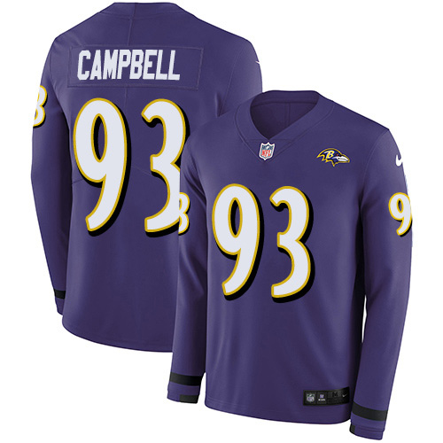 Baltimore Ravens #93 Calais Campbell Purple Team Color Men's Stitched Limited Therma Long Sleeve Jersey Men's