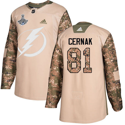 Adidas Tampa Bay Lightning #81 Erik Cernak Camo Authentic 2017 Veterans Day 2020 Stanley Cup Champions Stitched Jersey Men's