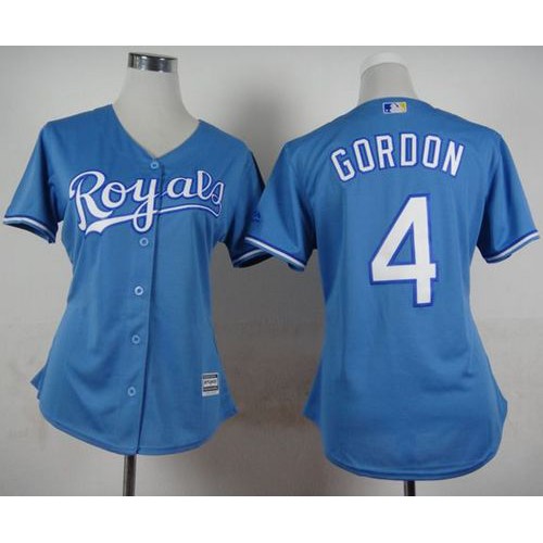 Kansas City Royals #4 Alex Gordon Light Blue Alternate 1 Women's Stitched Jersey Womens