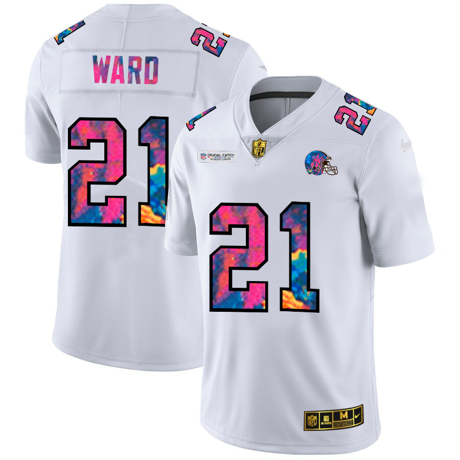 Cleveland Browns #21 Denzel Ward Men's White Multi-Color 2020 Crucial Catch Limited Jersey