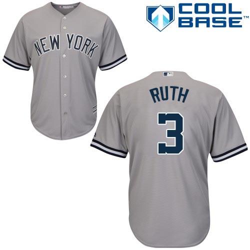 New York Yankees #3 Babe Ruth Grey Cool Base Stitched Youth Jersey Youth