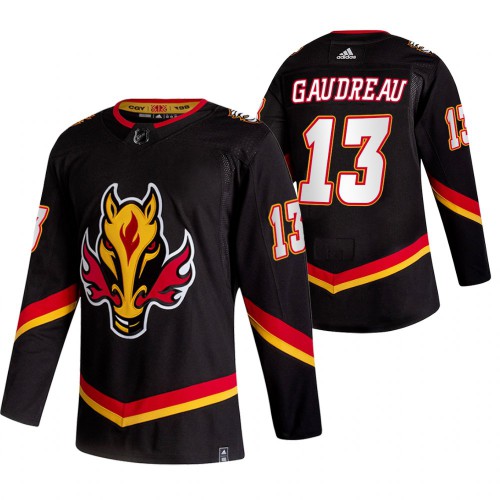 Calgary Calgary Flames #13 Johnny Gaudreau Black Men's Adidas 2020-21 Reverse Retro Alternate Jersey Men's