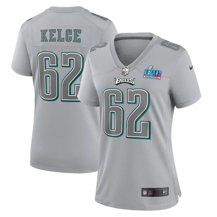 Philadelphia Eagles #62 Jordan Davis Women's Super Bowl LVII Patch Atmosphere Fashion Game Jersey - Gray