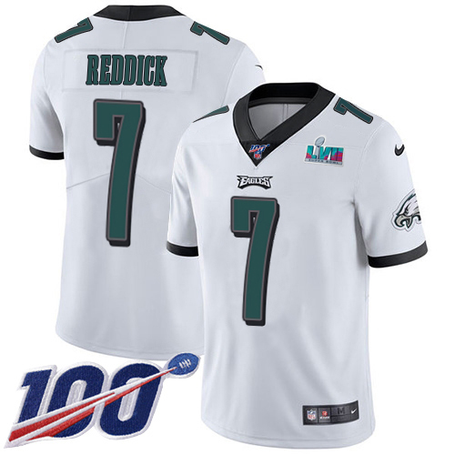 Eagles #7 Haason Reddick White Super Bowl LVII Patch Men's Stitched 100th Season Vapor Untouchable Limited Jersey