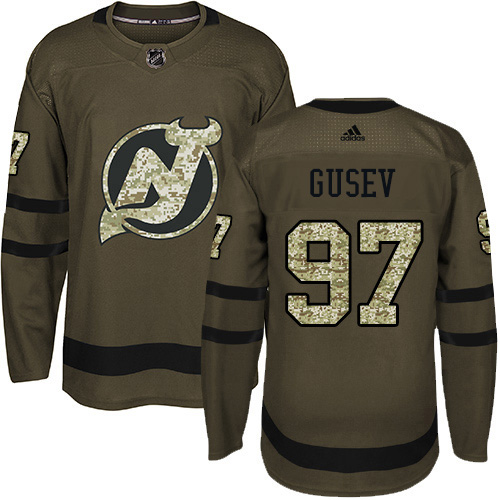 Adidas New Jersey Devils #97 Nikita Gusev Green Salute to Service Stitched Jersey Men's
