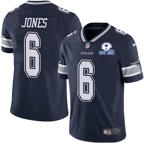Dallas Cowboys #6 Chris Jones Navy Blue Team Color Men's Stitched With Established In 1960 Patch Vapor Untouchable Limited Jersey Men's