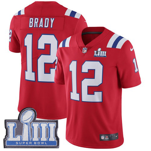 Patriots #12 Tom Brady Red Alternate Super Bowl LIII Bound Youth Stitched Vapor Untouchable Limited Jersey