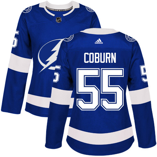 Adidas Tampa Bay Lightning #55 Braydon Coburn Blue Home Authentic Women's Stitched Jersey Womens