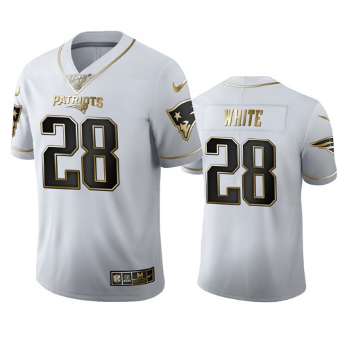 New England New England Patriots #28 James White Men's White Golden Edition Vapor Limited 100 Jersey Men's