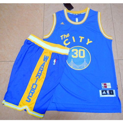 Golden State Warriors #30 Stephen Curry Blue Throwback The City A Set Stitched Jersey Mens